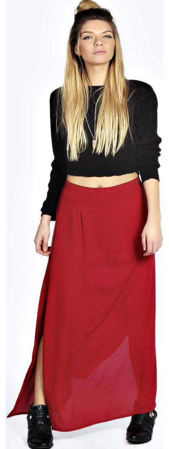 Felicia Side Slit Woven Maxi Skirt - red azz19115