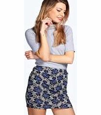boohoo Floral Lace Mini Skirt - blue azz16766