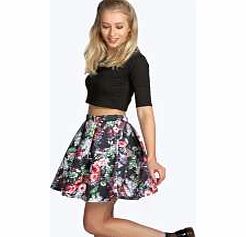 boohoo Floral Print Box Pleat Skater Skirt - multi
