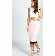 boohoo Gracey Lace Trim PU Midi Skirt - pink azz32369