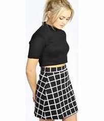 boohoo Grid Check A Line Mini Skirt - black azz17937