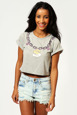 Harlo Dollar Sign Necklace Crop T-shirt Female