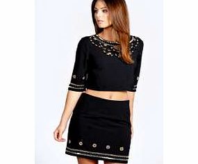 boohoo Heavily Embellished Hem Woven Mini Skirt - black