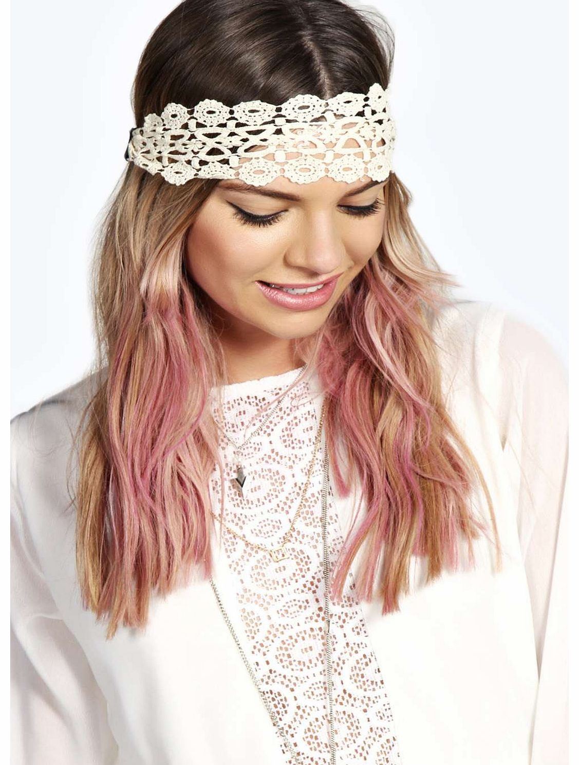 boohoo Hiedi Crochet Lace Headband - cream azz18296