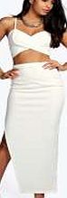 boohoo High Waist Asymmetric Hem Maxi Skirt - ivory