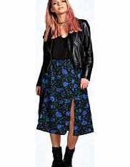 boohoo Jayne Floral Print Split Front Midi Skirt -
