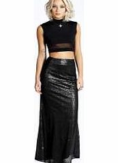 boohoo Jemma All Over Sequin Fish Tail Skirt - black
