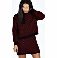 boohoo Jessa Brushed Knit Patterned Skirt - wine azz24032