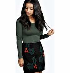 boohoo Kaleigh Knitted Holly Berry Skirt - multi azz21076