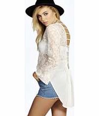 Lace Caged Back Blouse - white azz16357