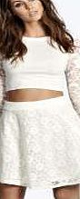 boohoo Lace Skater Skirt - white azz06314