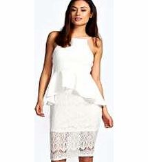 boohoo Lace Skirt Peplum Dress - cream azz13508