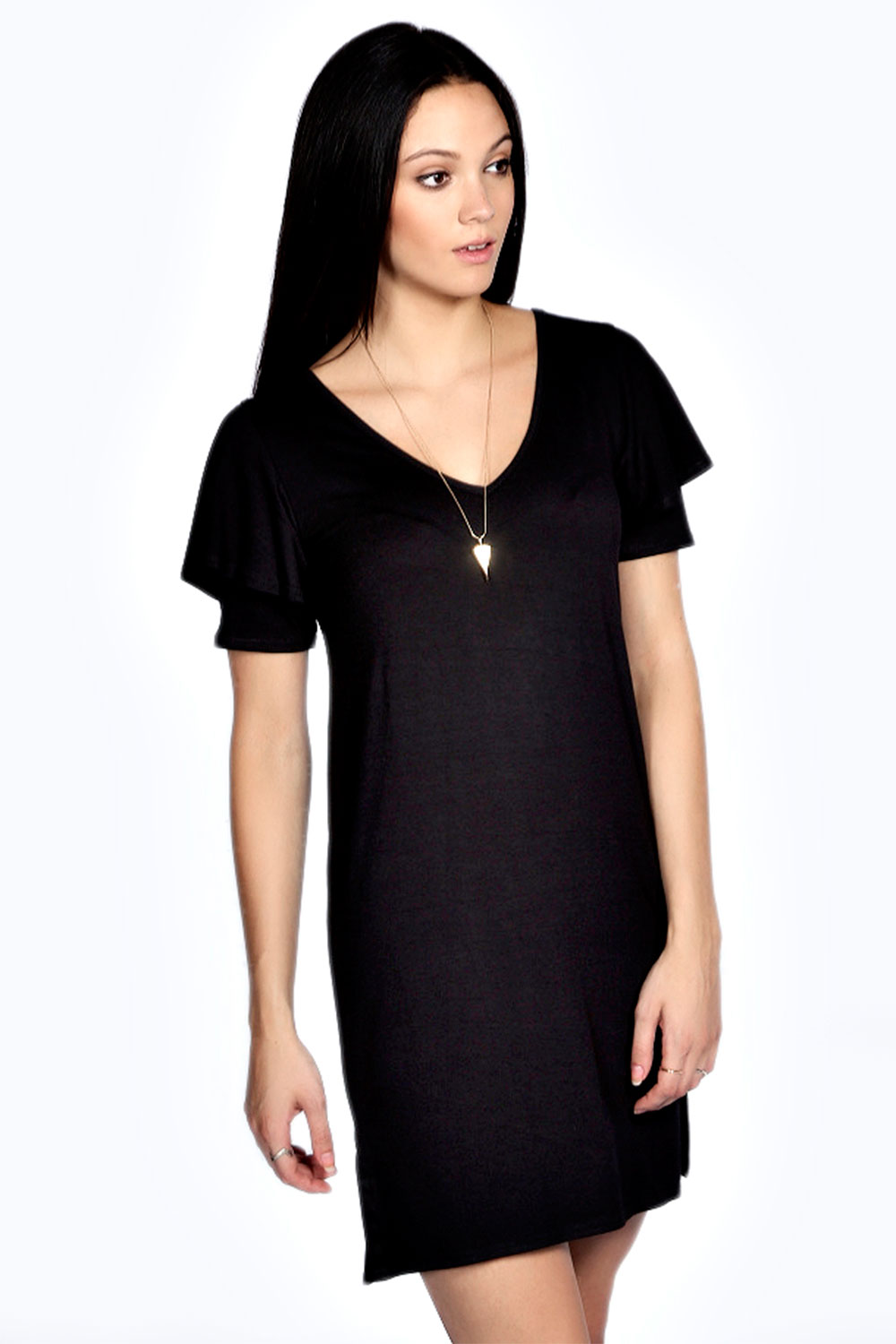 Lacie Frill Sleeve V Neck Shift Dress -