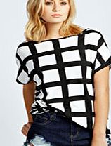 Large Grid Check Oversized Tee - white azz34567