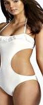 boohoo Laser Cut Bandeau Swimsuit - white azz32440