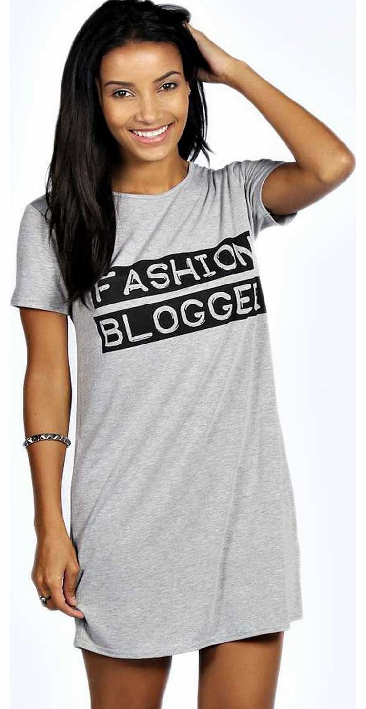 Laura Fashion Blogger Slogan Shift Dress - grey