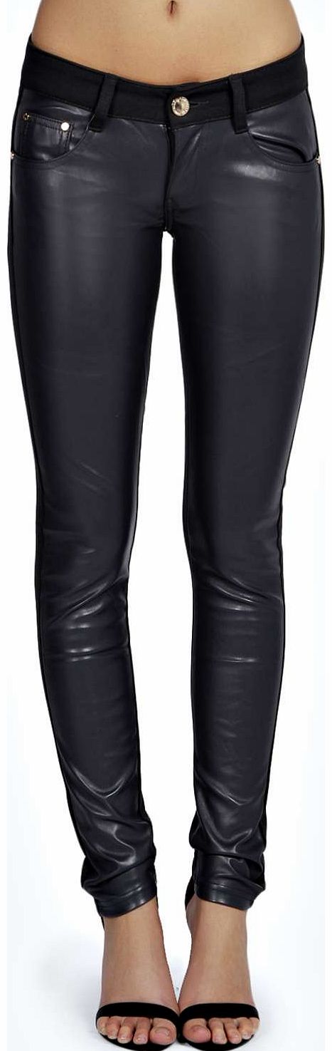 boohoo Laura Wet Look Front Jeggings - stone