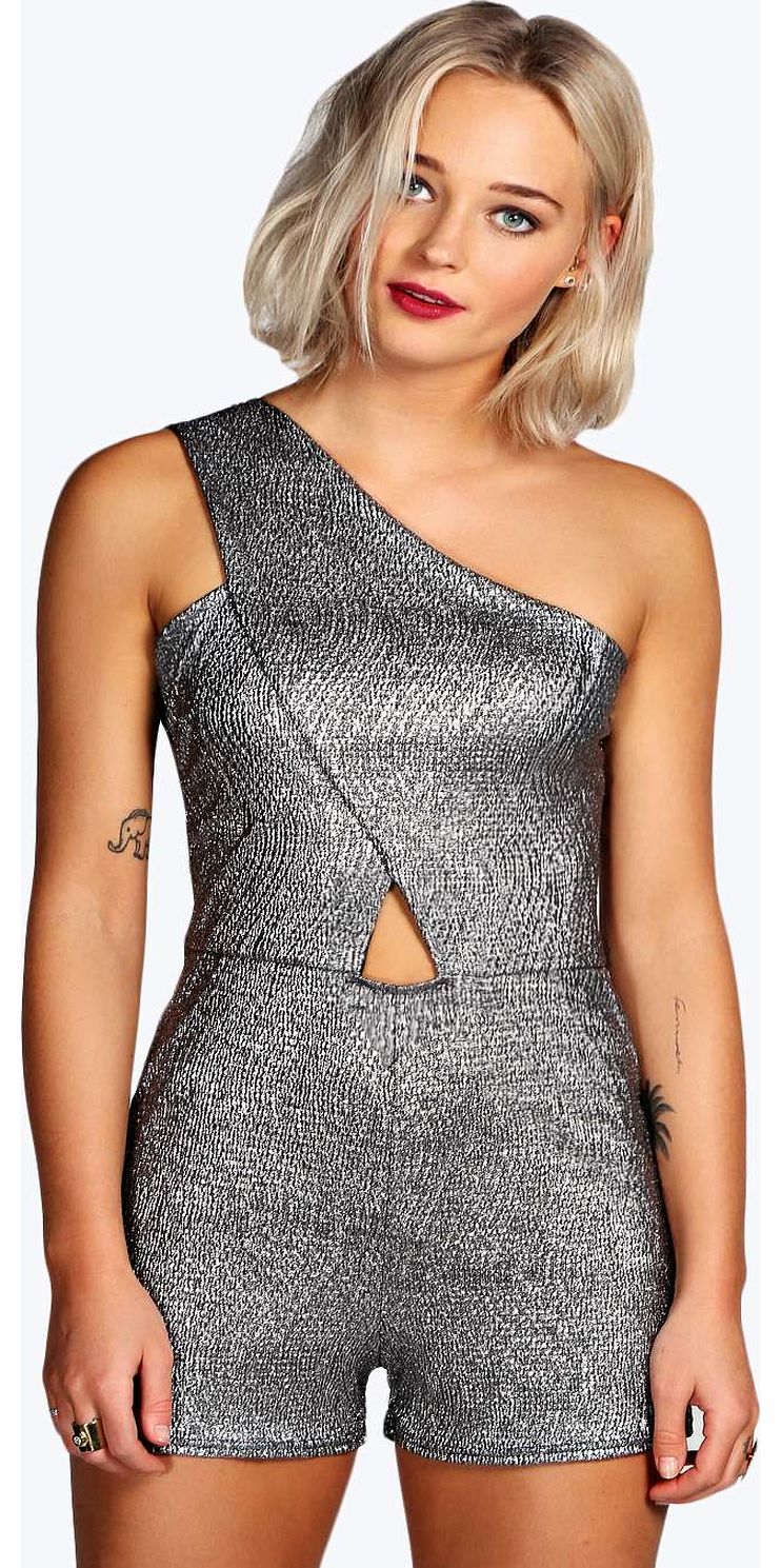 Layla Metallic One Shoulder Playsuit - silver