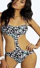 boohoo Leopard Print Bandeau Cut Out Swimsuit - multi