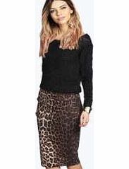 boohoo Leopard Print Bodycon Midi Skirt - leopard