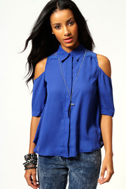 Lexi Lace Detail Cut Out Shoulder Blouse Female