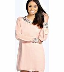 boohoo Lilly Embellished Cuff and Neck Shift Dress -