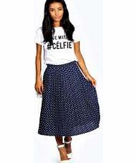 boohoo Lisa Woven Polka Dot Print Pleated Midi Skirt -