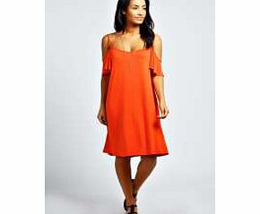 Lola Frill Shoulder Dress - orange azz31709