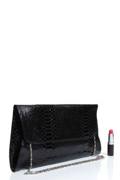 Boohoo Lola Snake Effect Patent Clutch Bag