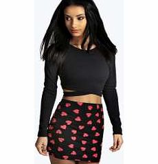 boohoo Love Heart Print Bodycon Mini Skirt - black
