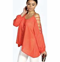boohoo Lucie Ladder Cut Out Sleeve Blouse - rust azz24319
