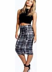 boohoo Lucy Punkd Tartan Midi Bodycon Skirt - black