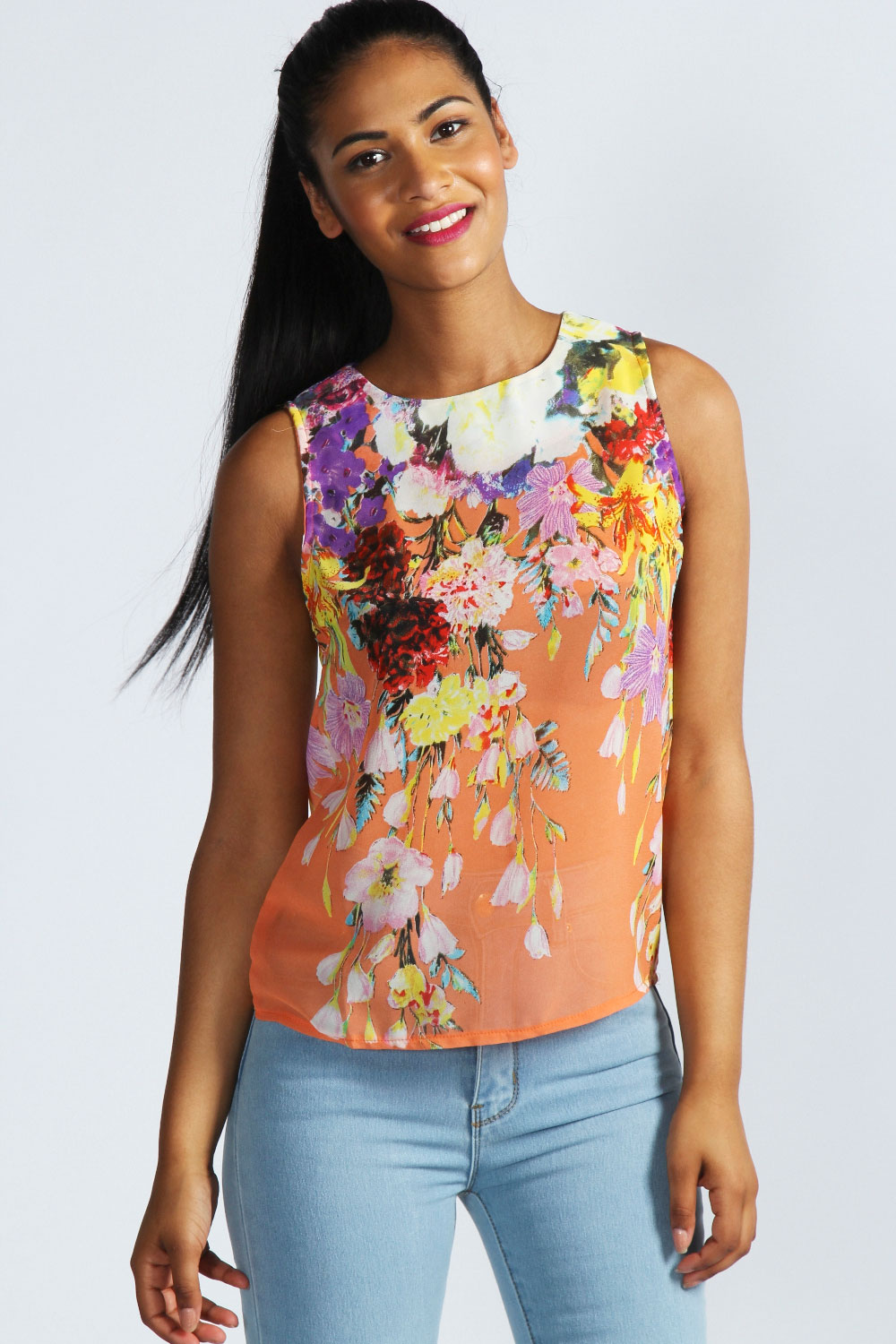 Maya Open Back Floral Blouse - coral,