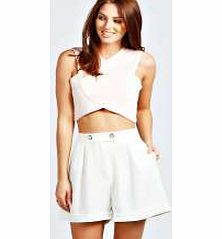 Meredith Tab Button Tailored Shorts - ivory