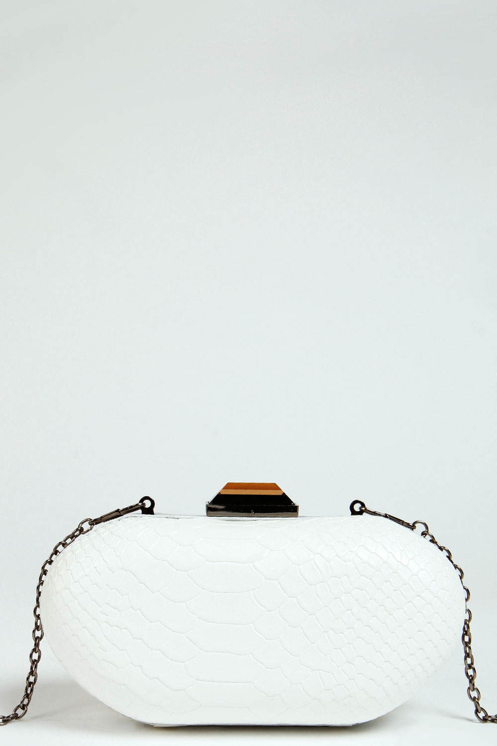 Mia Snake Oval Box Clutch Bag - white
