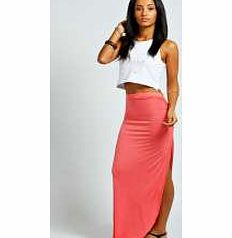 boohoo Micha Ruched Side Jersey Maxi Skirt - coral