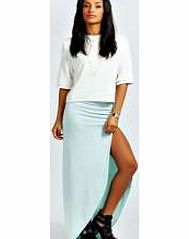 boohoo Micha Ruched Side Jersey Maxi Skirt - mint