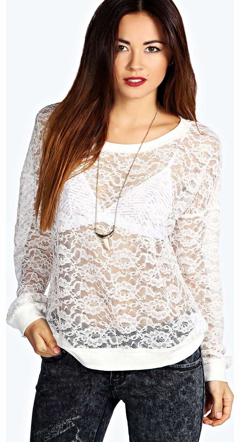 Miley All Over Lace Sweatshirt - cream azz17018