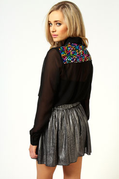 boohoo Millie Multi Sequin Collar And Back Blouse Female