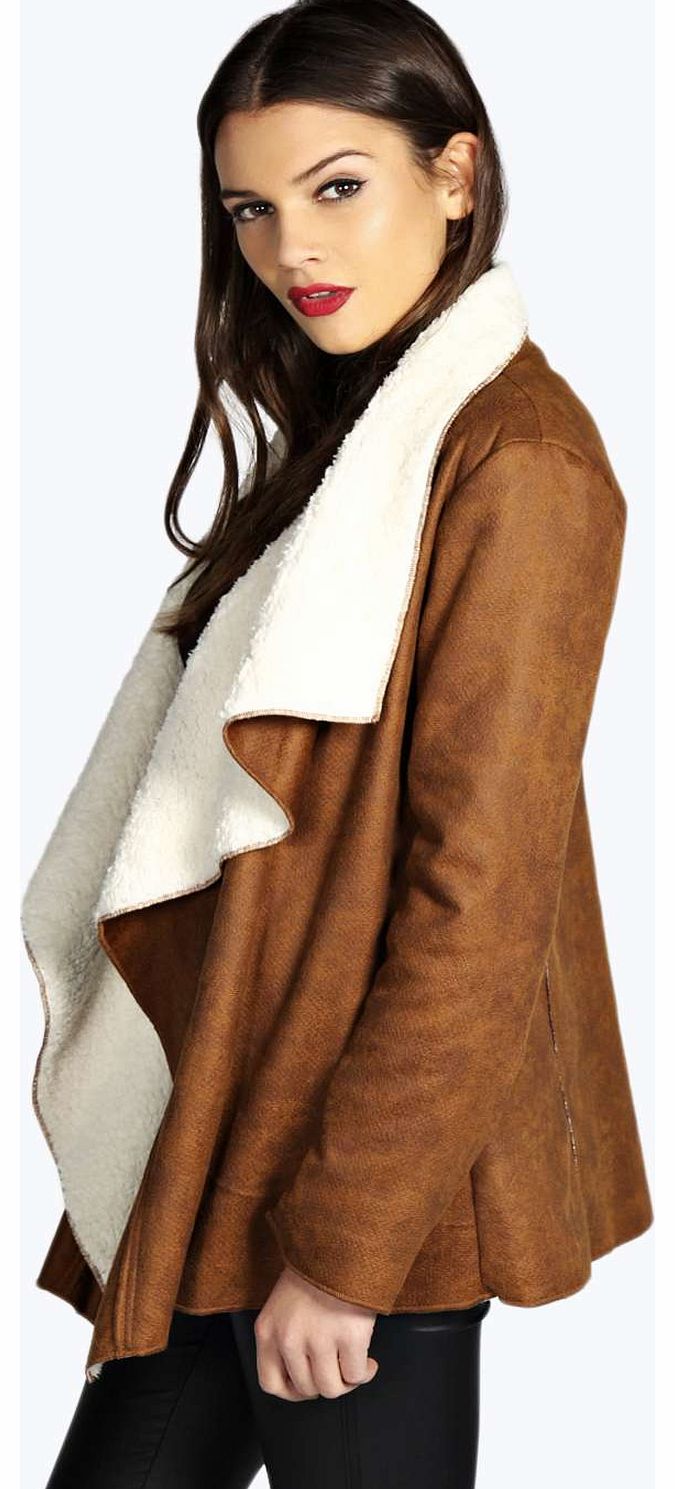 Molly Sherpa Lined Waterfall Jacket - brown
