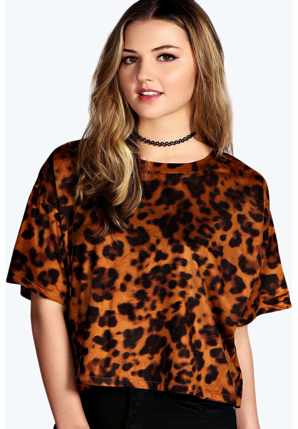 Olivia Leopard Skin Suedette T-Shirt - tan