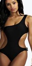 boohoo One Shoulder Cut Out Chain Detail Swimsuit -