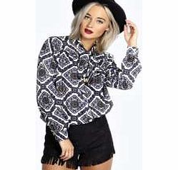 boohoo Paige Tile Print Pussy Bow Blouse - multi azz20539