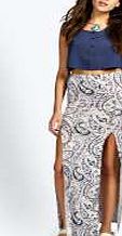 boohoo Paisley Print Split Front Jersey Maxi Skirt -