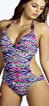 boohoo Palermo Cut Out Aztec Print Swimsuit - multi