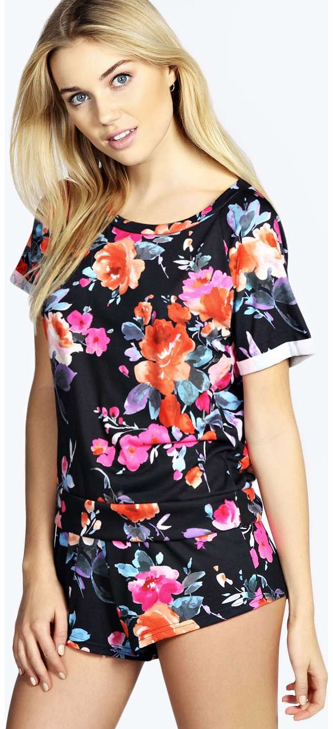 Penny Dark Floral T-Shirt And Short Night Set -