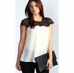 boohoo Petite Lydia Lace Trim Chiffon Blouse - cream