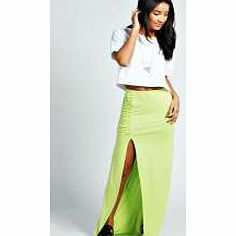 boohoo Petite Ria Ruched Top Jersey Maxi Skirt - lime