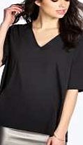 boohoo Plain Woven V Neck Blouse - black azz20556