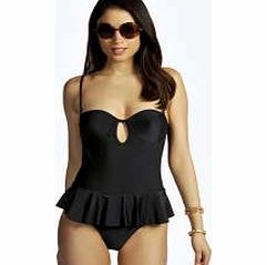 boohoo Plunge Bandeau Peplum Swimsuit - black azz17520